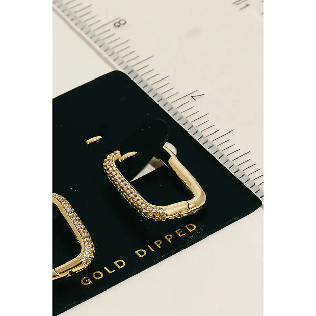 Half Pave Square Hoop Earrings Gold Dipped