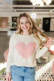 heart sweater in oatmeal and pink