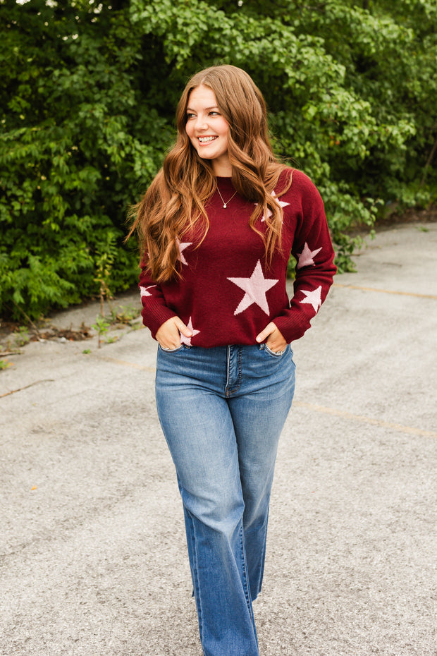 starry top in burgundy