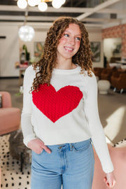 heart sweater in ivory and red