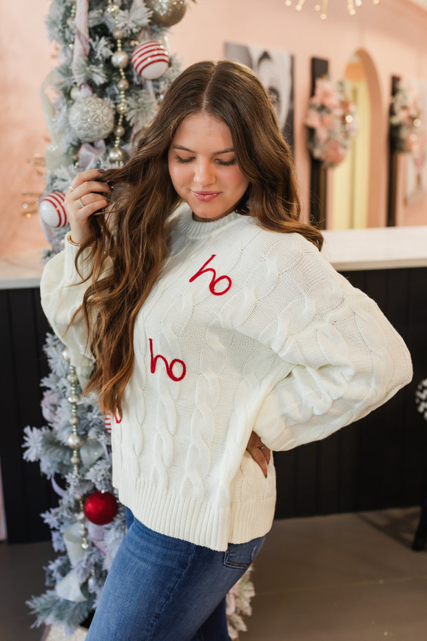 ho ho ho cable knit sweater