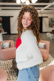 heart sweater in ivory and red