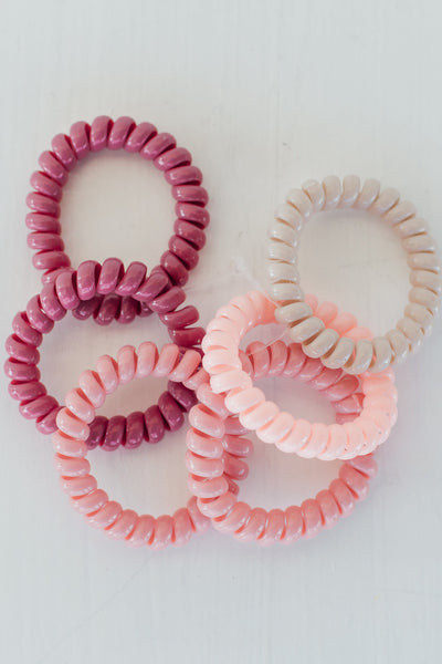 6 pink coil hair tie set