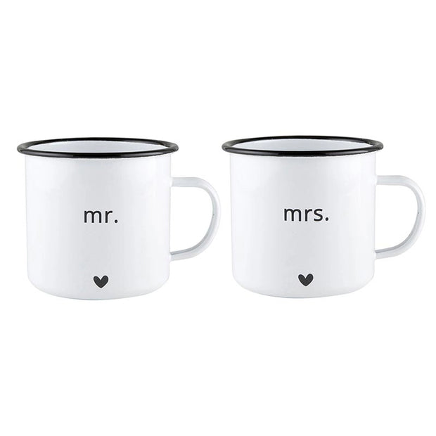 mr & mrs enamel mug set